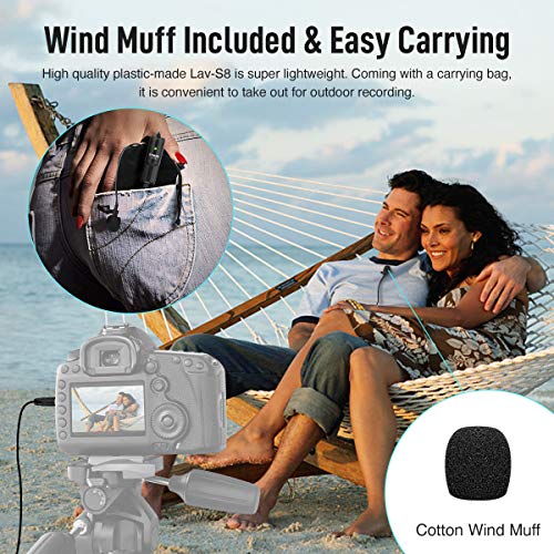 Lavalier Microphone, Wired Clip On Lavalier Lapel Microphone with 8M Cable, Omnidirectional Recording Microphone with Noise Reduction, 3.5mm for iPhone Camera Video Interview