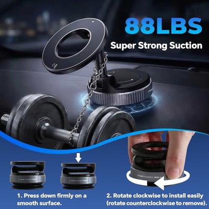 Magnetic Car Phone Mount for Magsafe 88LBS Ultra Suction Cell Phone Holder for Car Dashboard 360° Adjustable Vacuum Car Phone Holders for Your Car Compatible with iPhone 17-12 Pro Max
