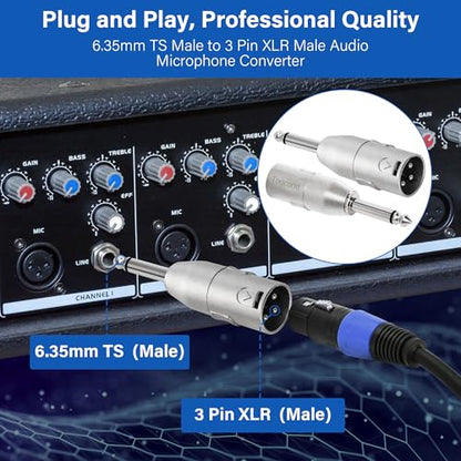 1/4" TS to XLR Adapter 2 Pack - 6.35mm 1/4" TS to XLR Male Connector - color: TS 6.35mm Male to XLR Male, size: 2 Pack