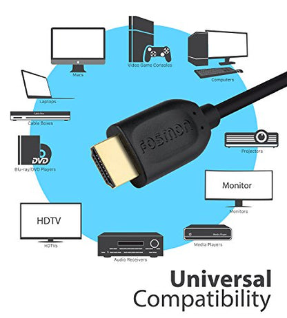 Fosmon 4K HDMI Cable 10FT/3M, HDMI 2.0 Cable 4K@60Hz/2160p Support 18Gbps, HDCP, 3D, ARC, Dolby TrueHD, 30AWG Compatible with UHD TV, PC Monitor, Console, PS4, PS5, Xbox 360/One/X/S, Nintendo Switch - size: 10FT, style: 4K