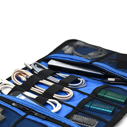 Patu Roll Up Electronics Accessories Travel Gear Organizer Case, Portable Universal External Batteries Hard Drives Cables Cosmetics Kit Bag, Navy - color: Navy