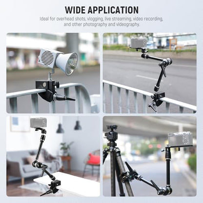 NEEWER 21" Magic Arm Camera Mount with Super Clamp, Overhead Desk Mount with 360° Dual Ball Head, 1/4" 3/8" 5/8" Stud Adapter for PA073 PA074 Phone Cage Rig DSLR Camera Monitor Video Light, UA018 - style: UA018