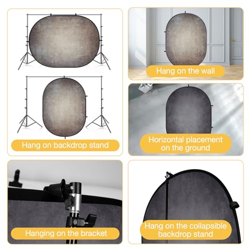 Kate 5x6.5ft(1.5x2m) Collapsible Backdrops Retro Grey Portable Backdrop for Portrait Photography, Headshot, Video Meetings