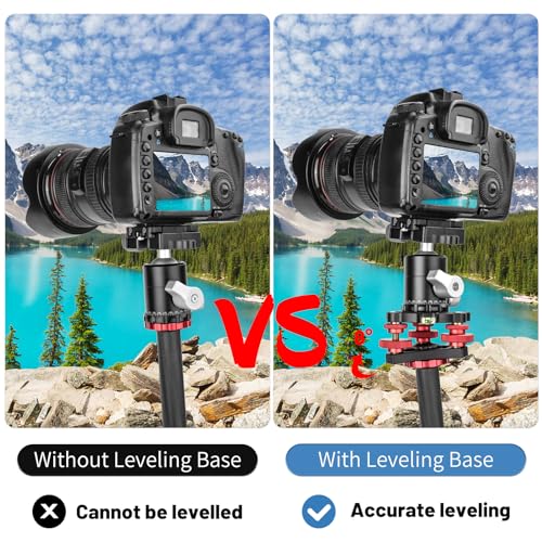 Tripod Leveling Base Camera Leveler, Aircraft Grade Aluminum Alloy 3 Axis Tri Wheel Head, 3/8” Thread, with +/-5 Degree Precision Adjustment for DSLR Camera Rotator Panoramic Head LP-64