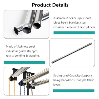 MagicLine Backdrop Poles,10ft/3m Stainless Steel Crossbar for Electric Motorized & Manual Studio Roller Background Support System, Crossbar for Backdrop Stand-Applicable to Home Photo Video