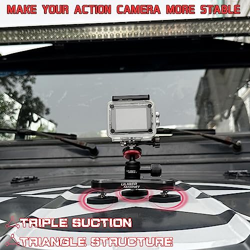 ULIBERMAGNET Magnetic Action Camera Mount,100LB Solid Aluminum Magnetic Mount Tripod with Mini Ball Head,Strong Rubber Coated Magnet with 1/4’’-20 Male Thread Stud for GoPro,Security Camera - style: 100LB Triangle Magnetic Camera Mount
