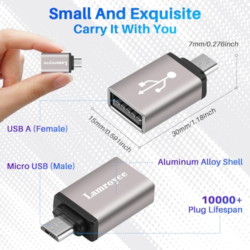 USB to Micro USB Adapter 4 Pack, Micro USB Male to USB 2.0 A Female OTG (On-The-Go) Converter Connector, Aluminum Alloy Shell, Compatible with Samsung Phone S7 S6, LG, Flash Drive, Mouse, Keyboard - style: 4 Pack