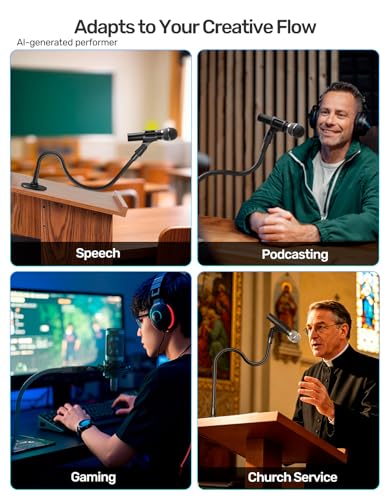 19-inch Gooseneck Microphone Holder Stand, Desktop & Wall Mounted, Heavy Duty Flexible Microphone Arm Stand with Flange Mount Base, Ideal for Podium, Studio, Lecture, Podcast, Gaming, Streaming - size: 19 Inch + Flange Mount