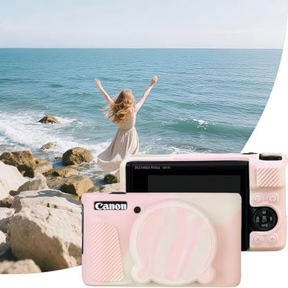 Camera Case for Canon PowerShot SX740/ SX730 Digital Camera,SX740 HS Case, Soft Silicone Protective Case Removable Lens Cover,Comes with 2 Screen Protectors and 1 Wrist Strap. (Mist Pink) - color: Mist Pink