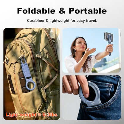 COMAN DP58 Magnetic Phone Tripod, Aluminum MagSafe Tripod Stand with Carabiner, Mini Portable Travel Pocket Stand for iPhone & Non-Magnetic Phones with Included Ring - color: Blue