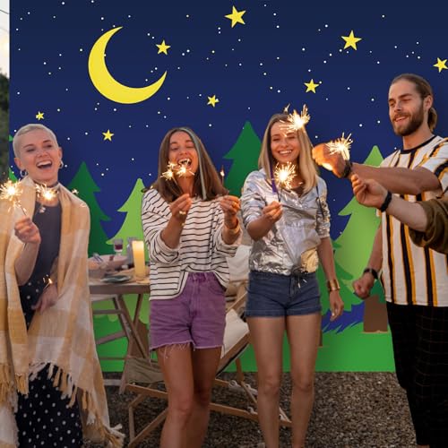 Teenyyou 8 x 10 ft Enchanted Forest Camping Backdrop Scene Camping Background Supplies Forest Night Scene Photography Background for Theme Party Photo Banner Decoration - size: 8 x 10 ft