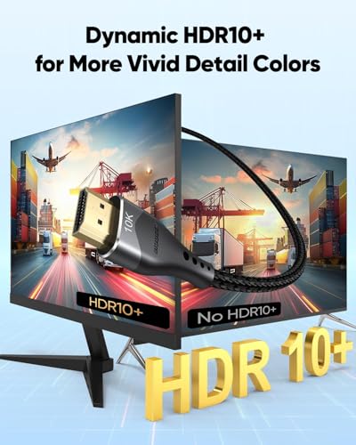 HDMI Cable 4FT 2-Pack 10K 8K 4K, HDMI 2.1 Cable 48Gbps Ultra High Speed HDMI Braided Cord 8K@60Hz, 4K@120Hz, eARC, HDR10+, HDCP2.3 for Laptop, Monitor, HDTV, Projector, PS5/PS4, Xbox - size: 4FT