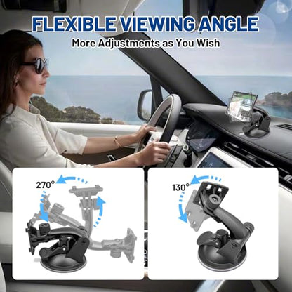 EWAY 4-Hole Direct Fit Suction Cup Mount for Backup Camera 4.3"/5" Monitor, Knob-Lock Adjustable Dashboard Windshield Monitor Mounting Bracket Holder for Car Rear View Camera Screen Display Stand