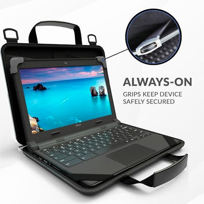UZBL 13-14 Inch Always-on Chromebook Protective Hard Case with Accessory Pouch and Adjustable Shoulder Strap - color: Deep Blue