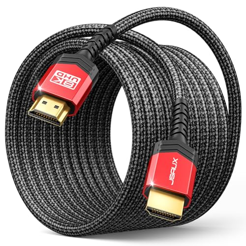 JSAUX 10K HDMI Cable 2.1 15FT 2-Pack 48Gbps 4K Ultra High Speed Cord (8K@60Hz 7680x4320, 4K@120Hz) eARC HDR10 HDCP 2.2 & 2.3 3D, Compatible with PS5/PS4/X-Box/Roku TV/HDTV/Blu-ray/LG/Samsung QLED - color: Red, size: 15ft