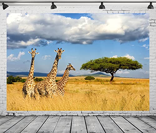 Fabric 5x3ft Kilimanjaro Giraffe Backdrop Africa Safari Background Jungle Giraffe Birthday African Themed Party Decorations Banner Photo Booth Props Zoo Wildlife Animals Backdrops - size: 5x3FT