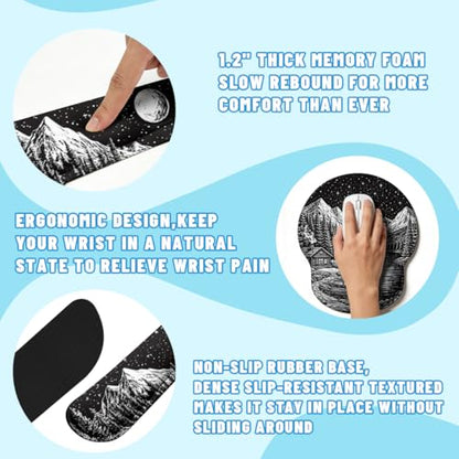 Moon Night Desk Mat Set Dark Mountain Landscape Large Mouse Pad with Wrist Rest 4in1 Desk Mat for Desktop Ergonomic Keyboard Wrist Support Anti-Slip Computer Ergonomic Mouse Pad Home Office Gaming - color: Moon Night