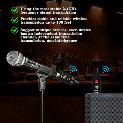 Elimavi 2.4GHz UHF Wireless Microphone System XLR Mic Adapter Wireless Transmitter and Receiver for Dynamic Microphone, Audio Mixer, PA System. - size: 1 x Receiver + 1 x Transmitters