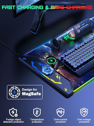 TopMade Wireless Charging Mouse Pad, RGB Gaming Mousepad, 35.4" x 15.8" Extra Large Waterproof Keyboard Desk Pad, Computer Desk Mat, Blue Nebula (Includes 20W PD Power Adapter & 6.56ft Woven Cable) - color: RGB-Blue Nebula-35.4"x15.8"-with Adapter