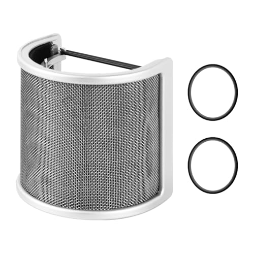 Mic Pop Filter,Micfuns fashion golden microphone pop protection, with foam layer windshield windscreen for studio, recording, podcast - color: Silver