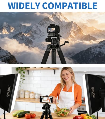 72'' Tripod Camera Tripods,Professional Portable Tripods for DSLR Video Recording, Lightweight Travel Cellphone Tripod Stand Black with 360° Pan Head