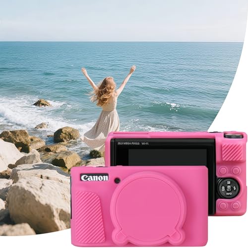 Camera Case for Canon PowerShot SX740/ SX730 Digital Camera,SX740 HS Case, Soft Silicone Protective Case Removable Lens Cover,Comes with 2 Screen Protectors and 1 Wrist Strap. (Peach Red) - color: Peach Red