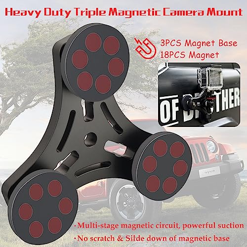 ULIBERMAGNET Magnetic Action Camera Mount,100LB Solid Aluminum Magnetic Mount Tripod with Mini Ball Head,Strong Rubber Coated Magnet with 1/4’’-20 Male Thread Stud for GoPro,Security Camera - style: 100LB Triangle Magnetic Camera Mount