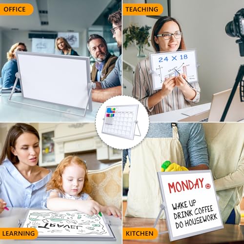 Dry Erase White Board, 16X12IN Magnetic Desktop Whiteboard Calendar with Stand, 8 Markers, 4 Magnets, 1 Eraser, Portable Double-Sided White Board Easel for Kids Memo to Do List Desk - size: 12"W x 16"H