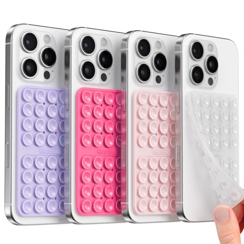 Klearlook 4Pack Silicone Suction Cup Phone Case Mount Double Sided, Sticky Phone Grip for Cell Phone, Hands-Free Phone Accessories for Selfies and Videos, Clear & Light Pink & Hot Pink & Lavender - color: Transparent & Light Pink & Hot Pink & Lavender