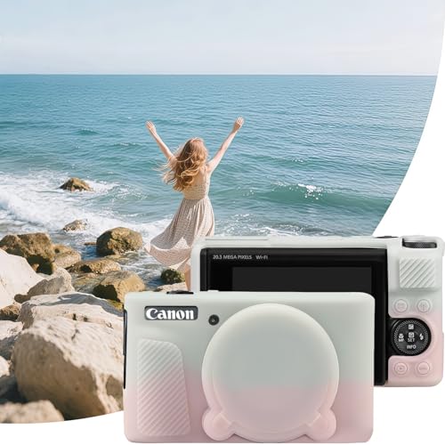 Camera Case for Canon PowerShot SX740/ SX730 Digital Camera,SX740 HS Case, Soft Silicone Protective Case Removable Lens Cover,Comes with 2 Screen Protectors and 1 Wrist Strap. (Pink Green) - color: Pink Green
