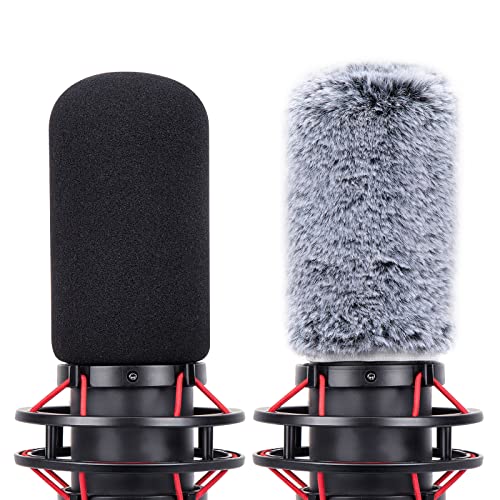 YOUSHARES Mic Cover Kit for HyperX QuadCast/QuadCast S – Foam & Furry Windscreen Set for Noise Reduction, Dust Protection, Studio & Streaming - color: Furry*1+Foam*1（compatible with HyperX QuadCast S）