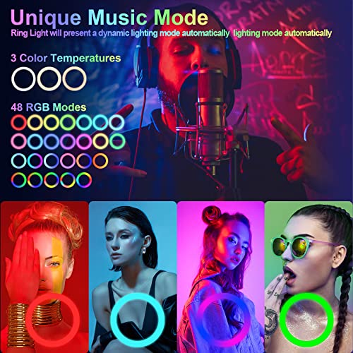 12" Selfie Ring Light with 75" Tripod Stand & 2 Phone Holder, LED Camera Ringlight with 48 RGB Colors Modes & Musical Rhythm Mode and 12 Brightness Dimmable for TikTok/Makeup/Photography/Vlog - color: 12" Musical Version