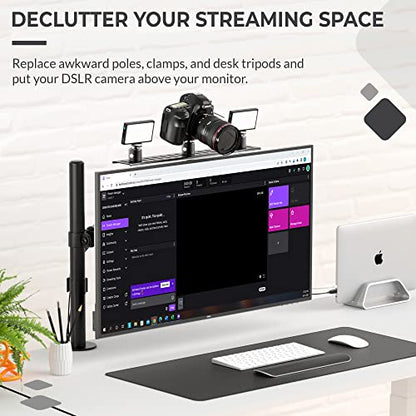 HumanCentric DSLR Monitor Mount Large, Desk Camera Mounting, Light Webcam, Microphone Shelf for Monitor VESA Arm, Replace Clamp Tripods, 100x100mm Patterns, Aluminum, Hardware Included - size: Large Shelf