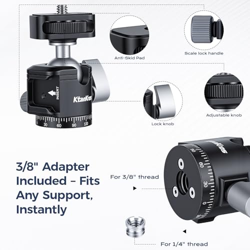 Universal 1/4" Mini Ball Head, Cold Shoe Mount, 360° Panoramic DSLR Camera Tripod Mount, 5.5lb Load, Aluminum Alloy, for Action Cam, Smartphone, Monitor, Microphone, LED Light, Vlog - style: MI-1
