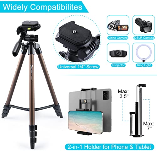 Endurax 60'' Tripod for Camera Canon Nikon DSLR, Camera Phone Tripod with Universal Holder, Carry Bag, Max. Load 6.6 lbs - style: With Quick Release Plate-Bronze