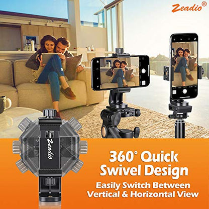 Zeadio Tripod Smartphone Mount, Cell Phone Holder Adapter, Selfie Stick Monopod Adjustable Clamp, Vertical and Horizontal Swivel Bracket, Fits for iPhone, Samsung, Huawei and All Phones - style: Remote Shutter Version