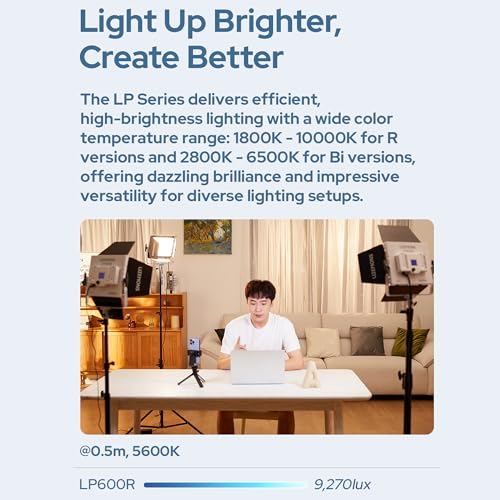 GODOX Litemons LP600R 60W RGB LED Video Light Panel,2-Pack with Light Stand,1800K-10000K,9270lux@0.5m,APP Controlfor Studio Photography Video Recording Live Streaming (LP600R 2 Pack kit)