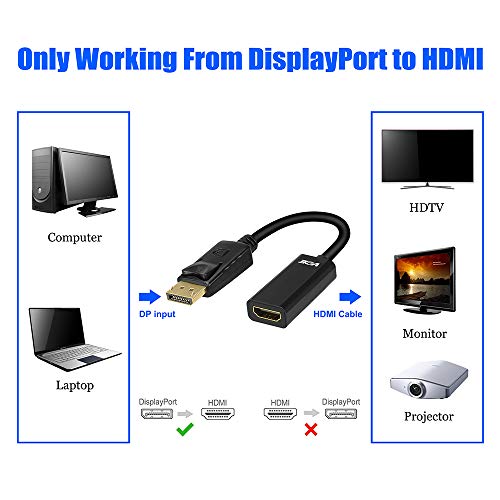 VCE DisplayPort to HDMI Adapter, Gold Plated Display Port to HDMI Male to Female Adaptor Cable, 1080P HDMI 2.0 Converter with Audio, Black - 7.8 Inch (2 Pack)