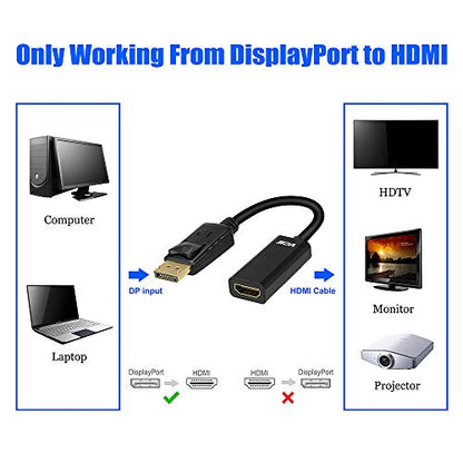 VCE DisplayPort to HDMI Adapter, Gold Plated Display Port to HDMI Male to Female Adaptor Cable, 1080P HDMI 2.0 Converter with Audio, Black - 7.8 Inch (2 Pack)