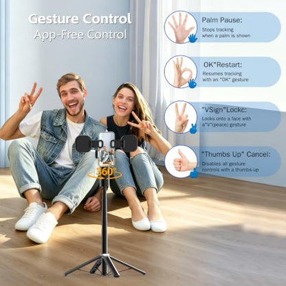 Auto Face Tracking Tripod for iPhone, Android & Camera, 60" Extendable Selfie Stick Tripod with Light and Remote, No App, 360° Rotation Phone Holder for TikTok, YouTube, Vlog, Live Streaming - style: update