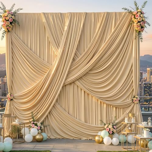 10ft×12ft Champagne Backdrop Curtain for Wedding Parties, 2 Panels Wrinkle Free Polyester Photo Backdrop Drapes Back Drop Cloth for Birthday Photography Background - color: Champagne, size: W5' x H12'(2 panels)