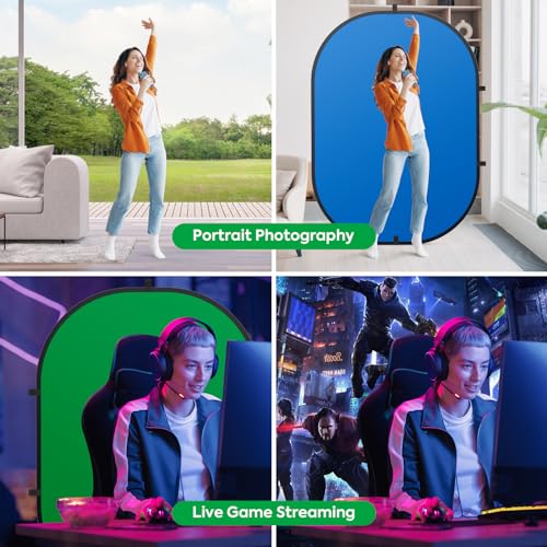 5X6.5ft Green Screen Backdrop for Photography, Double Sided Green Screen and Blue Screen, 2 in 1 Collapsible and Reversible Background for Photography, YouTube Videos,and Live Streaming - color: Green Blue