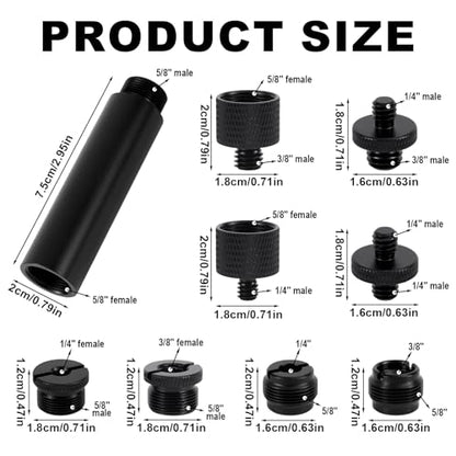13pcs Microphone Stand Adapter Screws with Extension Tubes, Aluminum Alloy 3/8" to 5/8" & 1/4" Thread Converters Mic Screw Adapter Accessories for Mic Boom Arm Mount Camera Tripod Fill Light - style: Adapter screw+extension tube set