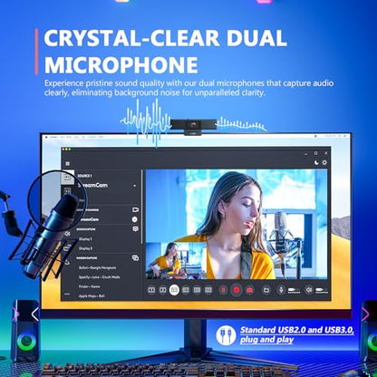COOLPO Desk Mate - Hybrid HDR Streaming Webcam with AutoFocus & Tracking, HD 1080p Noise Reduction, Software Control for Google Gemini