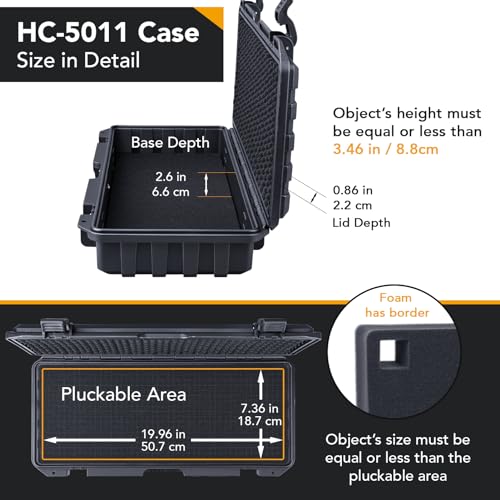 Lykus HC-5011 Waterproof Hard Case with Customizable Foam, Interior size 20.7x8.1x3.5 in, Suitable for long slim items