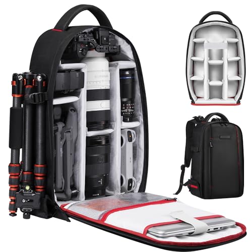K&F CONCEPT Camera Backpack for Photographers Large Waterproof Photography Camera Bag with Laptop/Tripod Compartment for Men Women Black Red - style: Formal