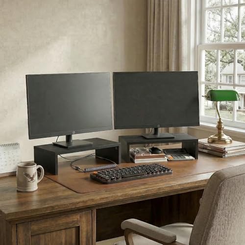 Furinno CLASSIC Monitor Stand Riser Set of 2, 15.7" Wide Dual Monitor Riser, Stackable Separable Laptop Stand for Desk, Desktop Organizers and Accessories, for Office Supplier, Espresso - color: Espresso, size: 2 Packs