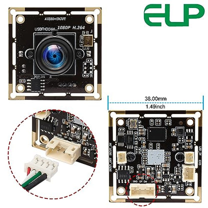 ELP 3.6mm Lens Raspberry Pi 1080P H.264 Microphone PC Web USB Security Camera for Computer Mini UVC USB2.0 Video Audio Webcam Board 2MP CMOS AR0330 Lightburn Laser Camera for Laptop - size: 3.6mm lens