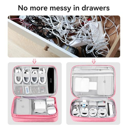 Cable Organizer Bag Travel Case for Electronics (Large, Dark Pink)
