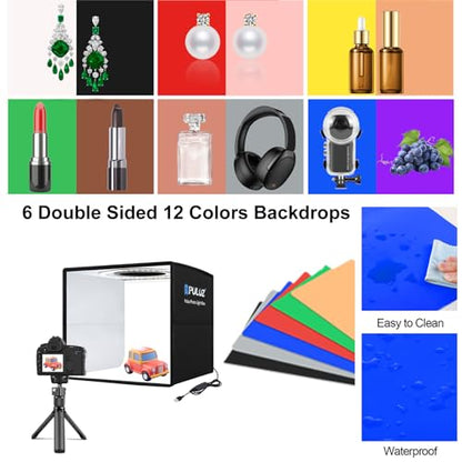 PULUZ 10x10 Photo Light Box, Product Photography Studio CRI95+ 104PCS LED | 10 inch Folding Portable Mini lightbox, Adjustable Brightness, 12 Backgrounds for Watches, Jewelry, Crafts and Small Items - size: 10 Inch